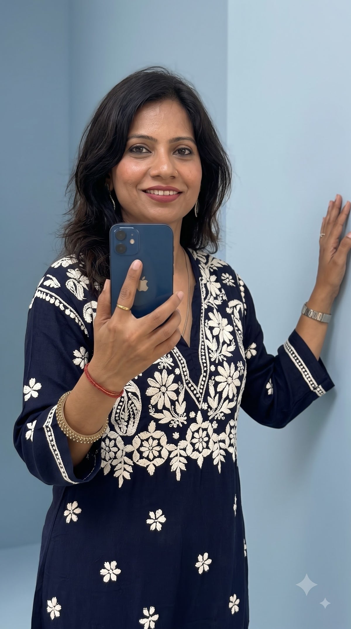 Modal 3D Chikankari Co-ord Set - Navi Blue
