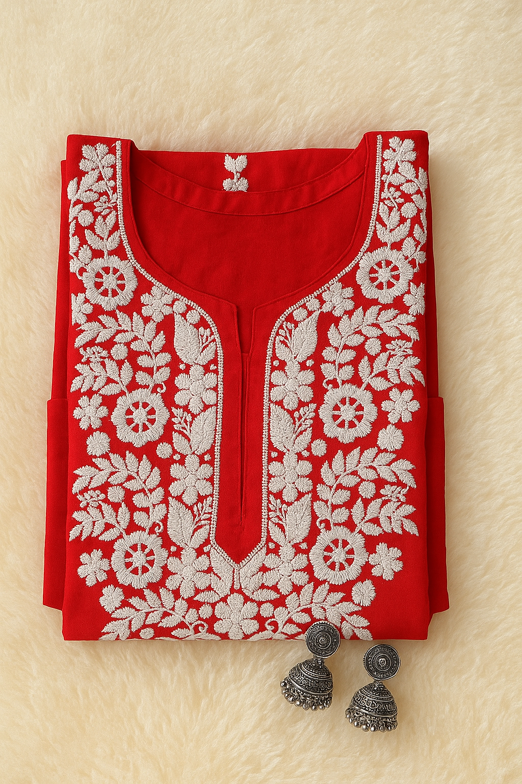 Cotton Chikankari Women's Long kurta - Red