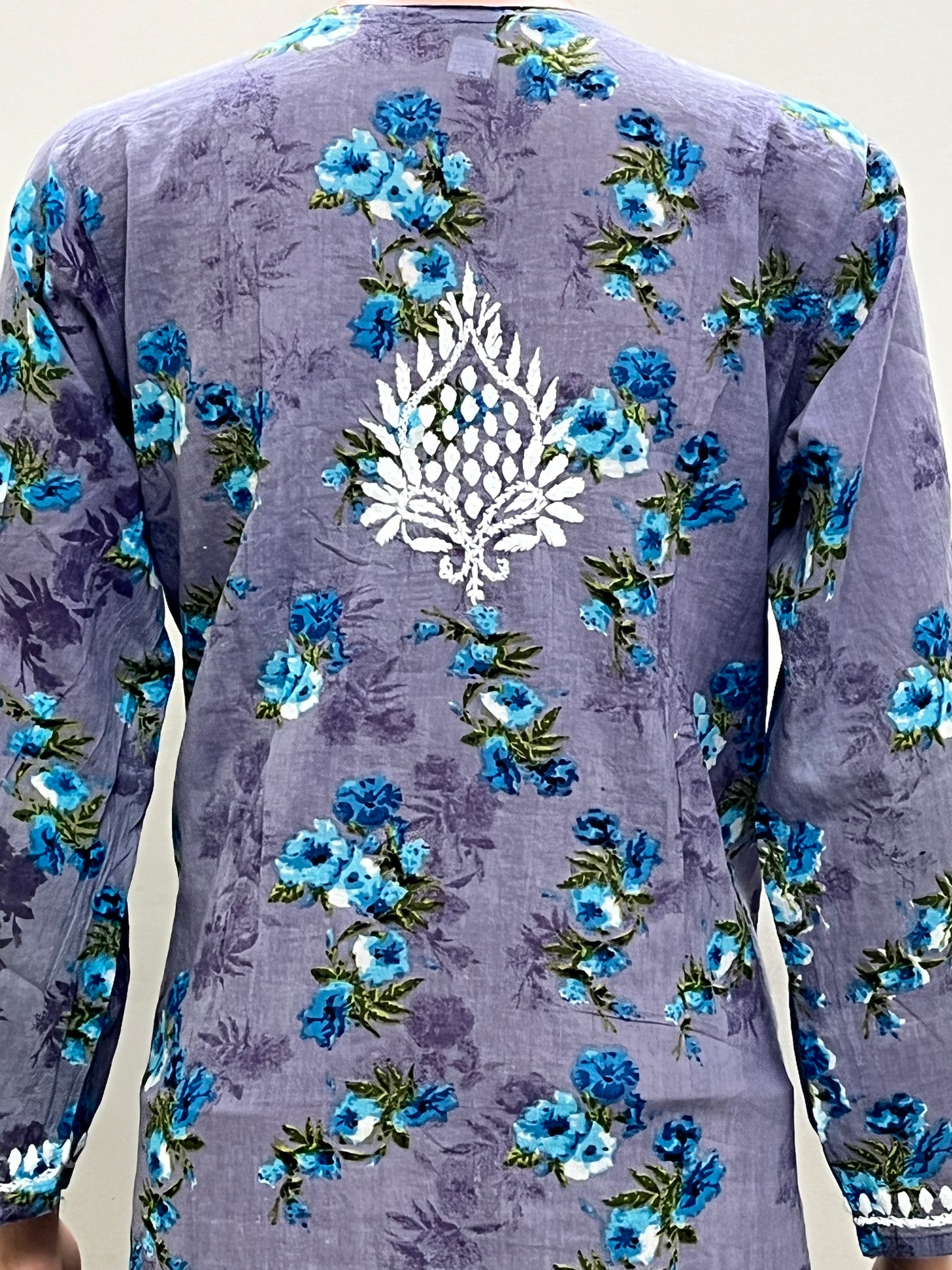 Mul Cotton Chikankari Printed Women's Long Kurta - Purple