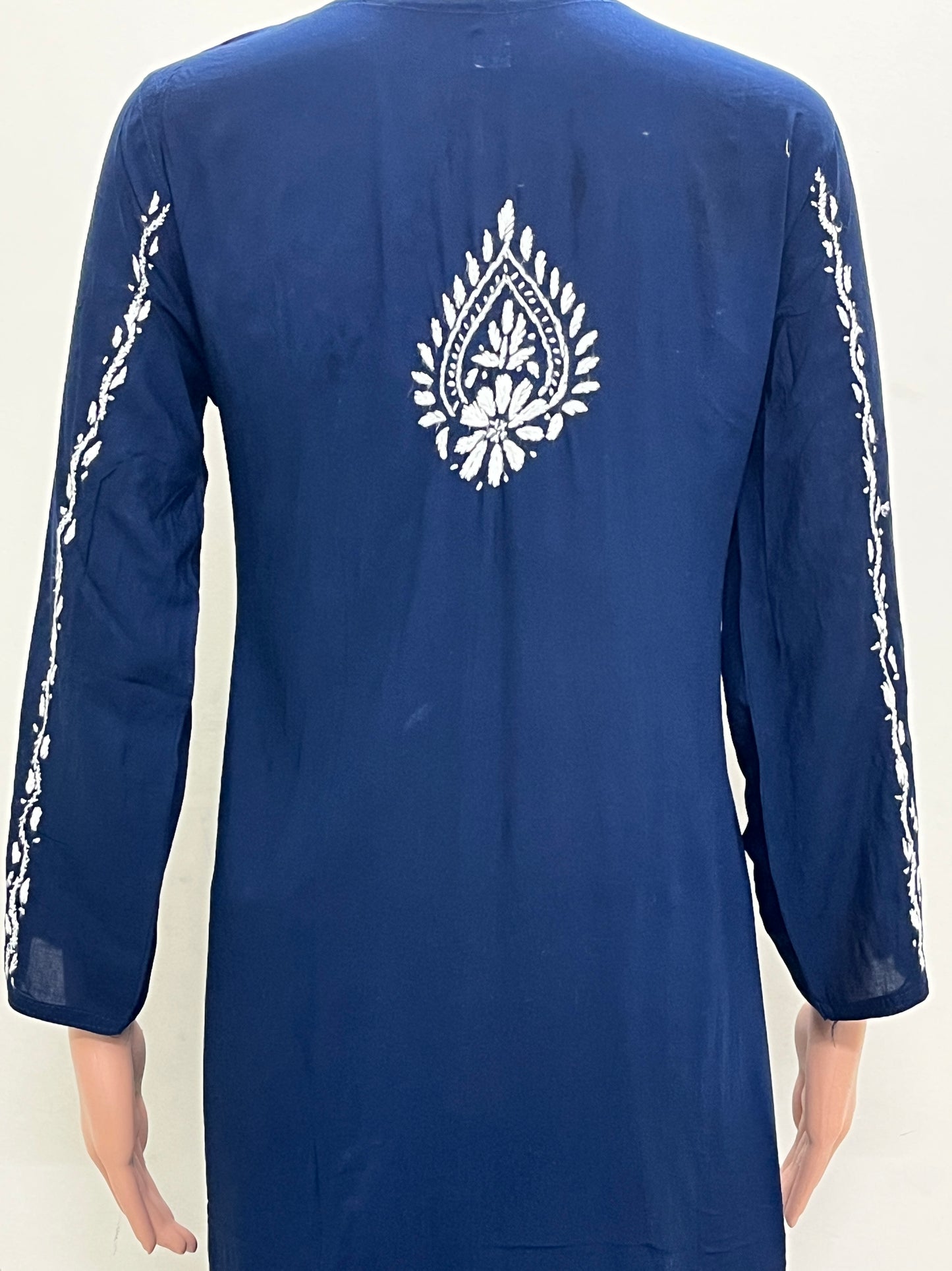Modal Daman Long Chikankari Women's Kurta - Navi Blue