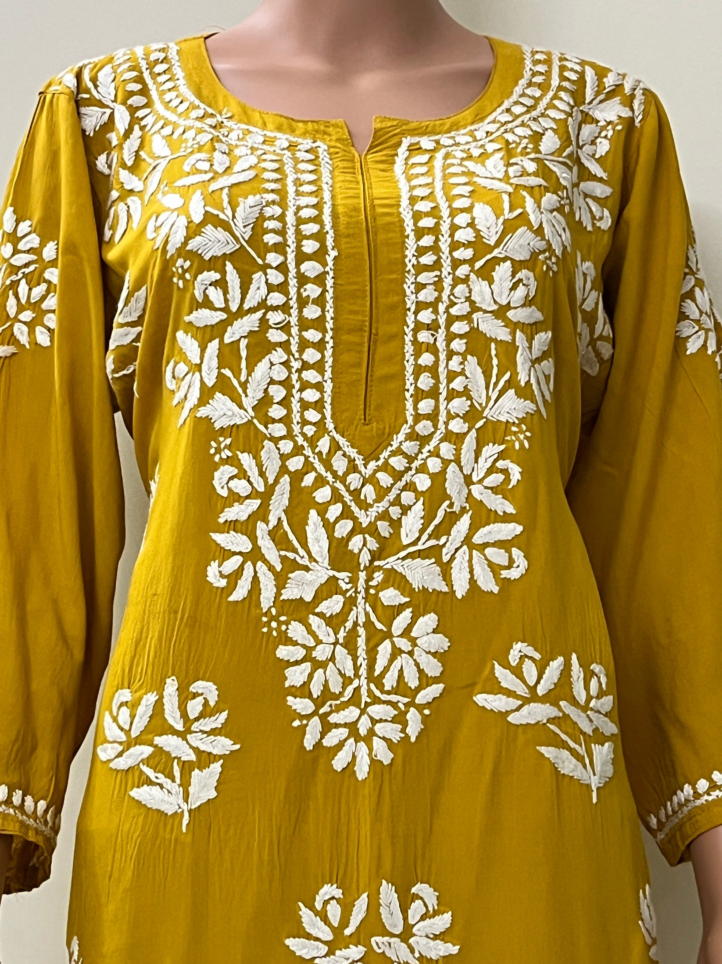 Modal Chikankari Solid Women's 2PC Long Kurta Set- Yellow