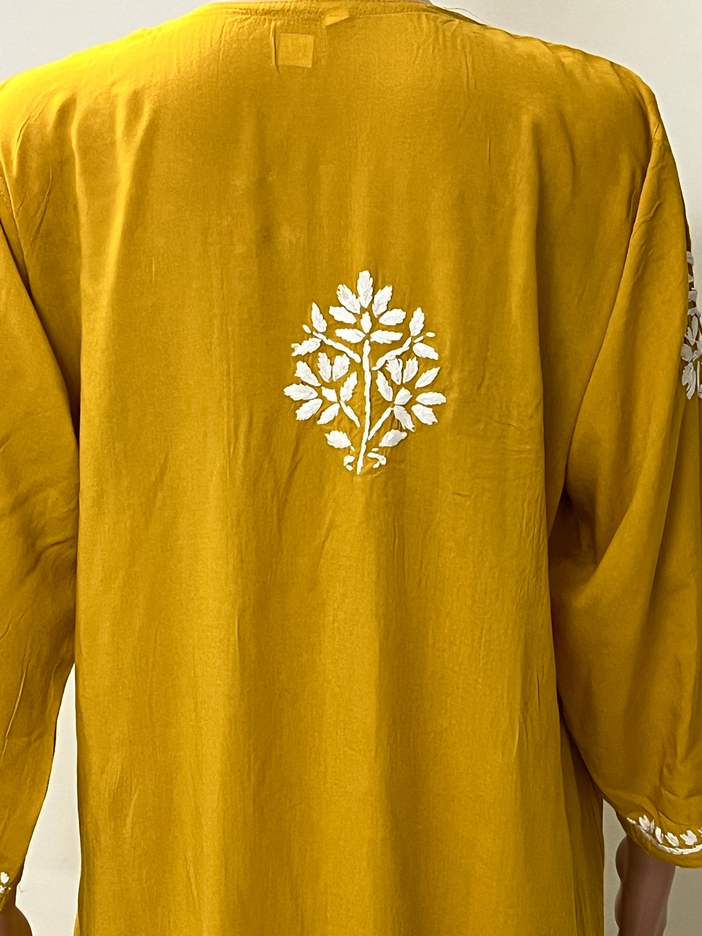 Modal Chikankari Solid Women's 2PC Long Kurta Set- Yellow