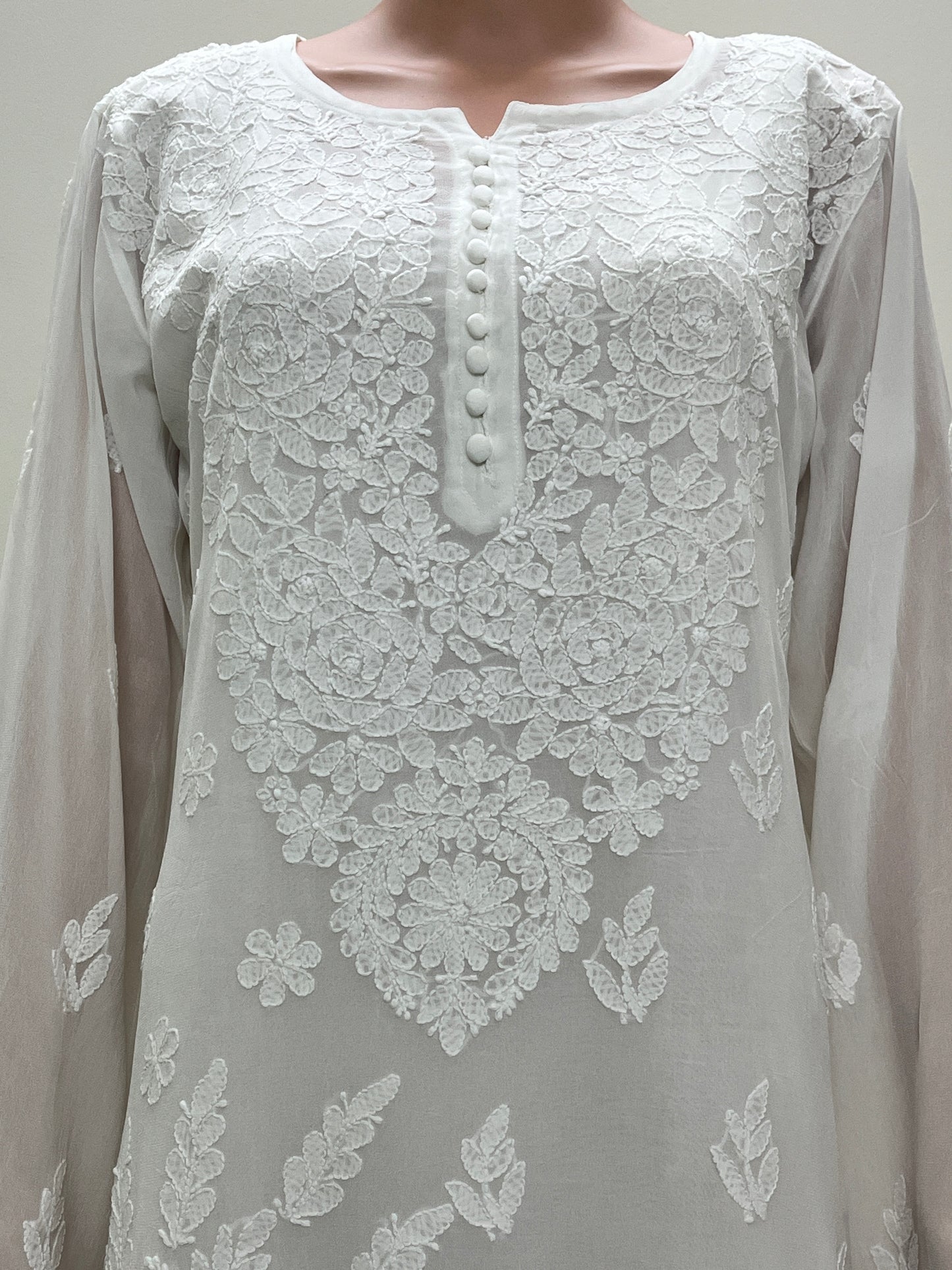 Viscose Chikankari Solid Women's Long Kurta with Inner - White
