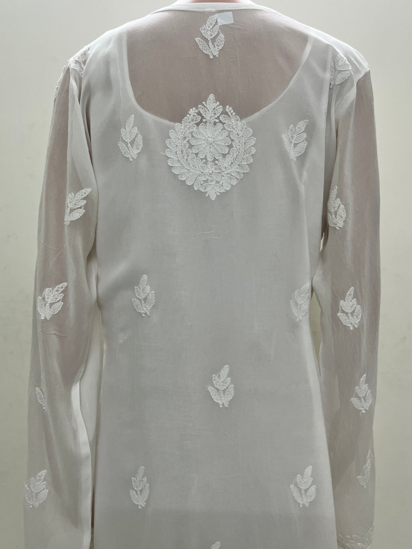 Viscose Chikankari Solid Women's Long Kurta with Inner - White
