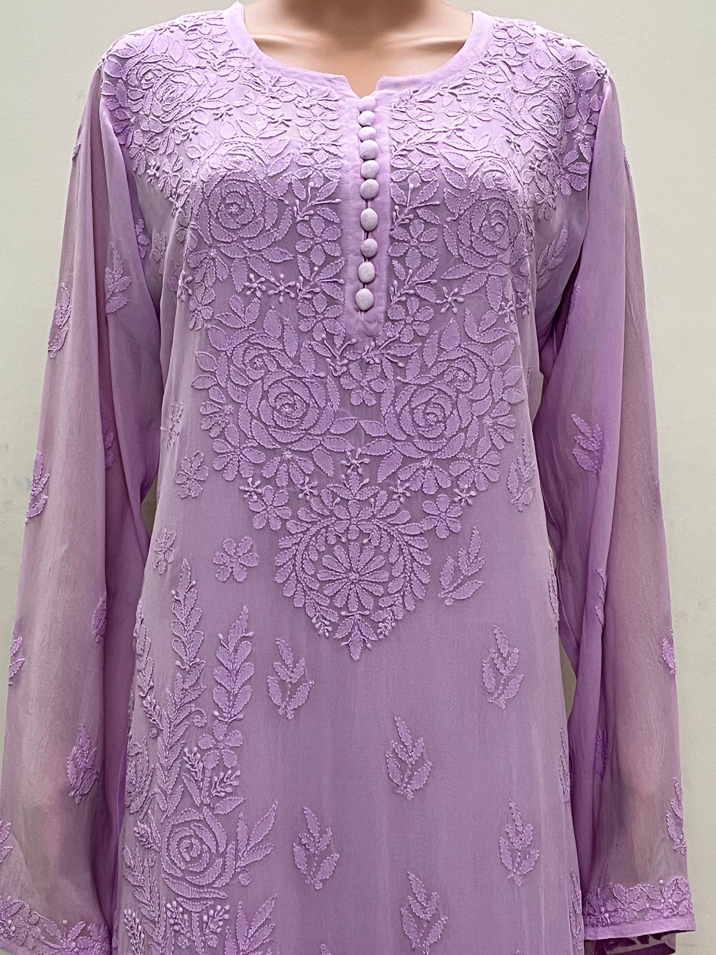 Viscose Chikankari Solid Women's Long Kurta with Inner - Purple