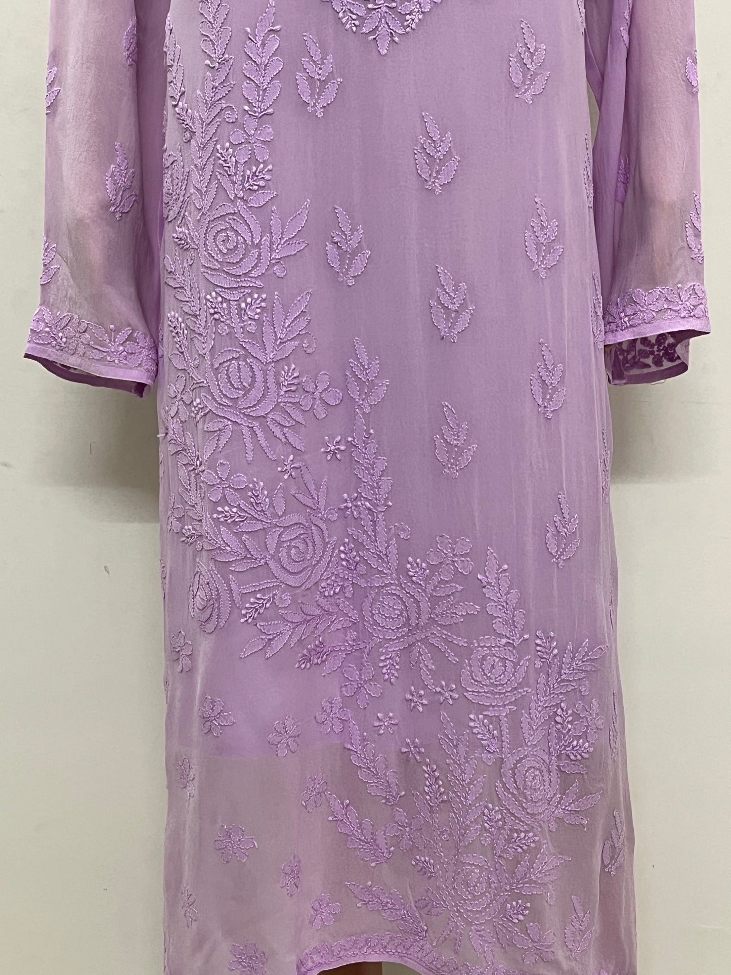 Viscose Chikankari Solid Women's Long Kurta with Inner - Purple