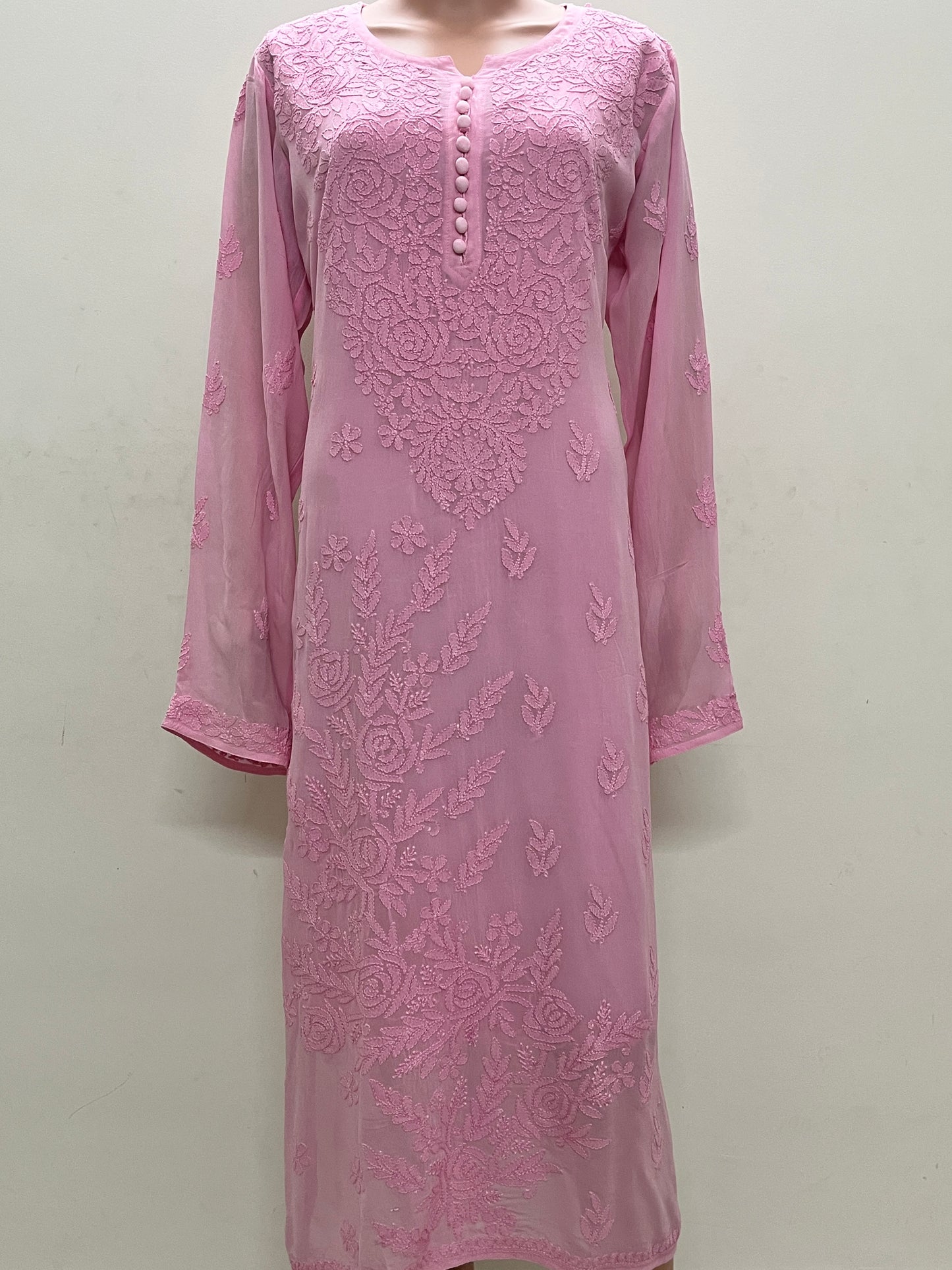 Viscose Chikankari Solid Women's Long Kurta with Inner - Pink