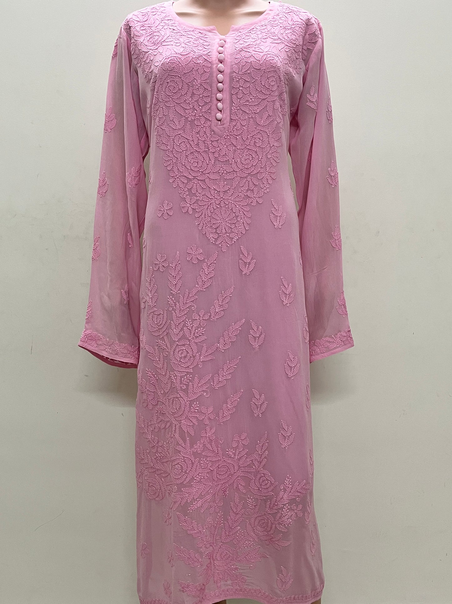 Viscose Chikankari Solid Women's Long Kurta with Inner - Pink