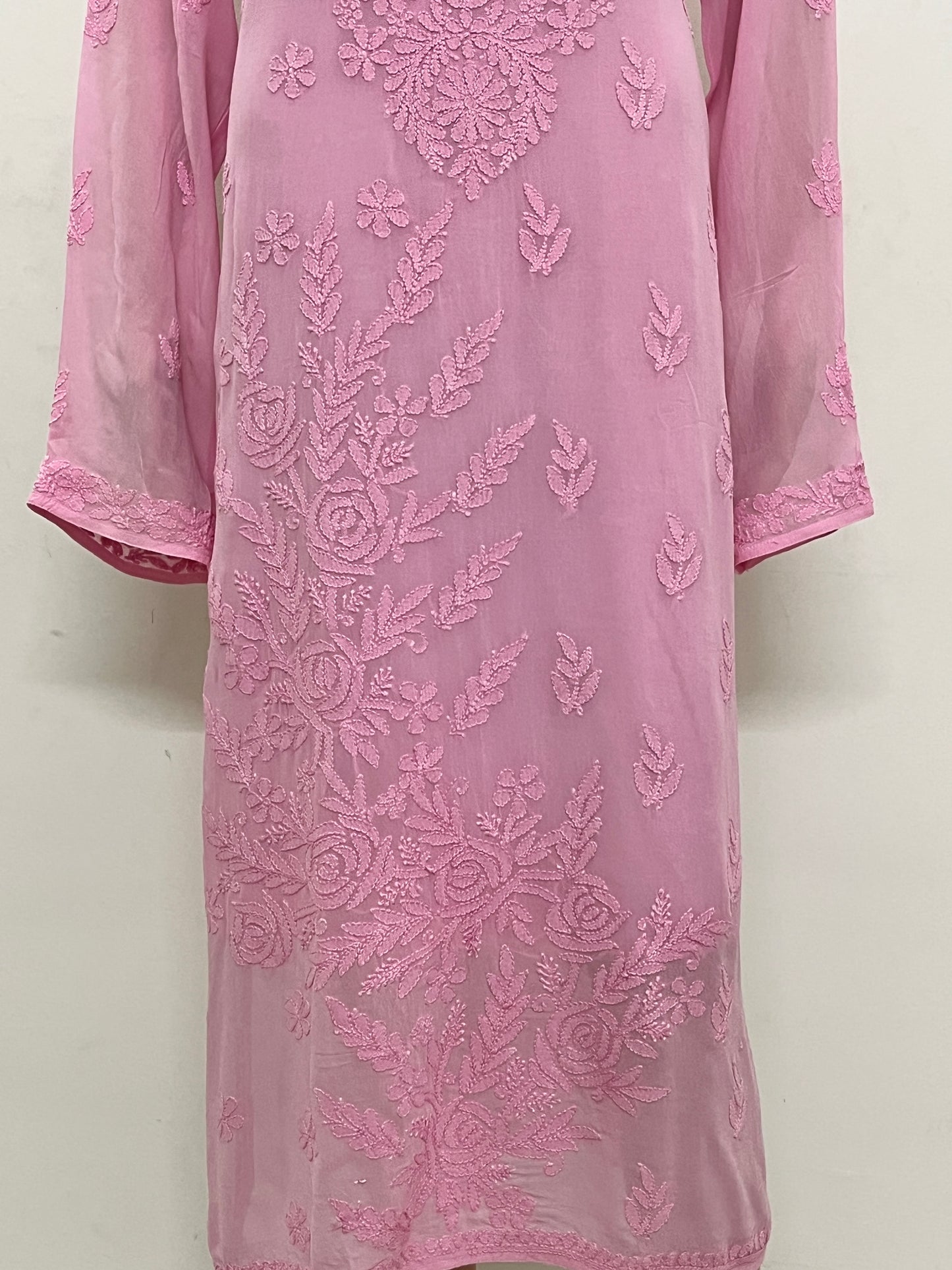 Viscose Chikankari Solid Women's Long Kurta with Inner - Pink