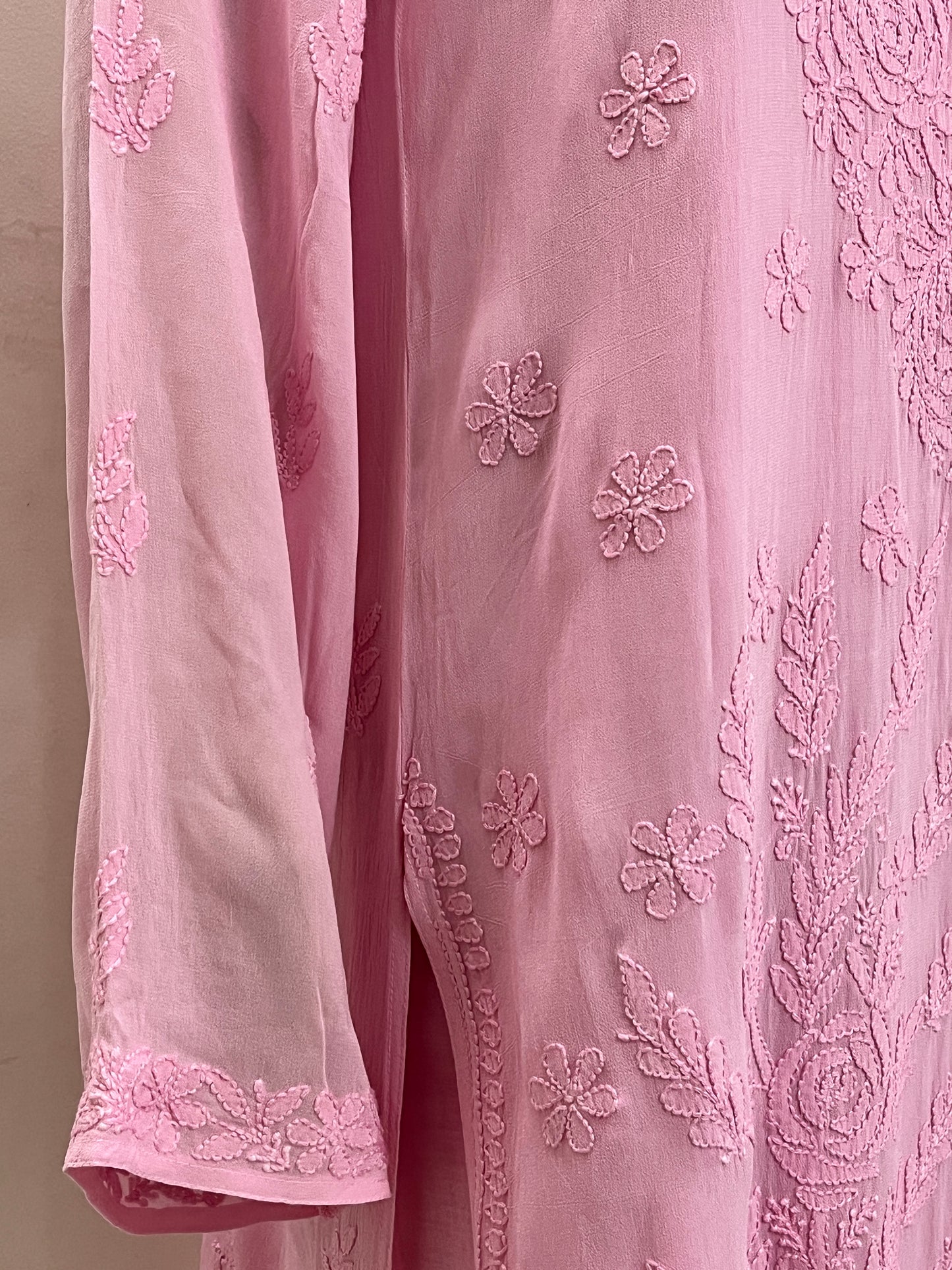 Viscose Chikankari Solid Women's Long Kurta with Inner - Pink