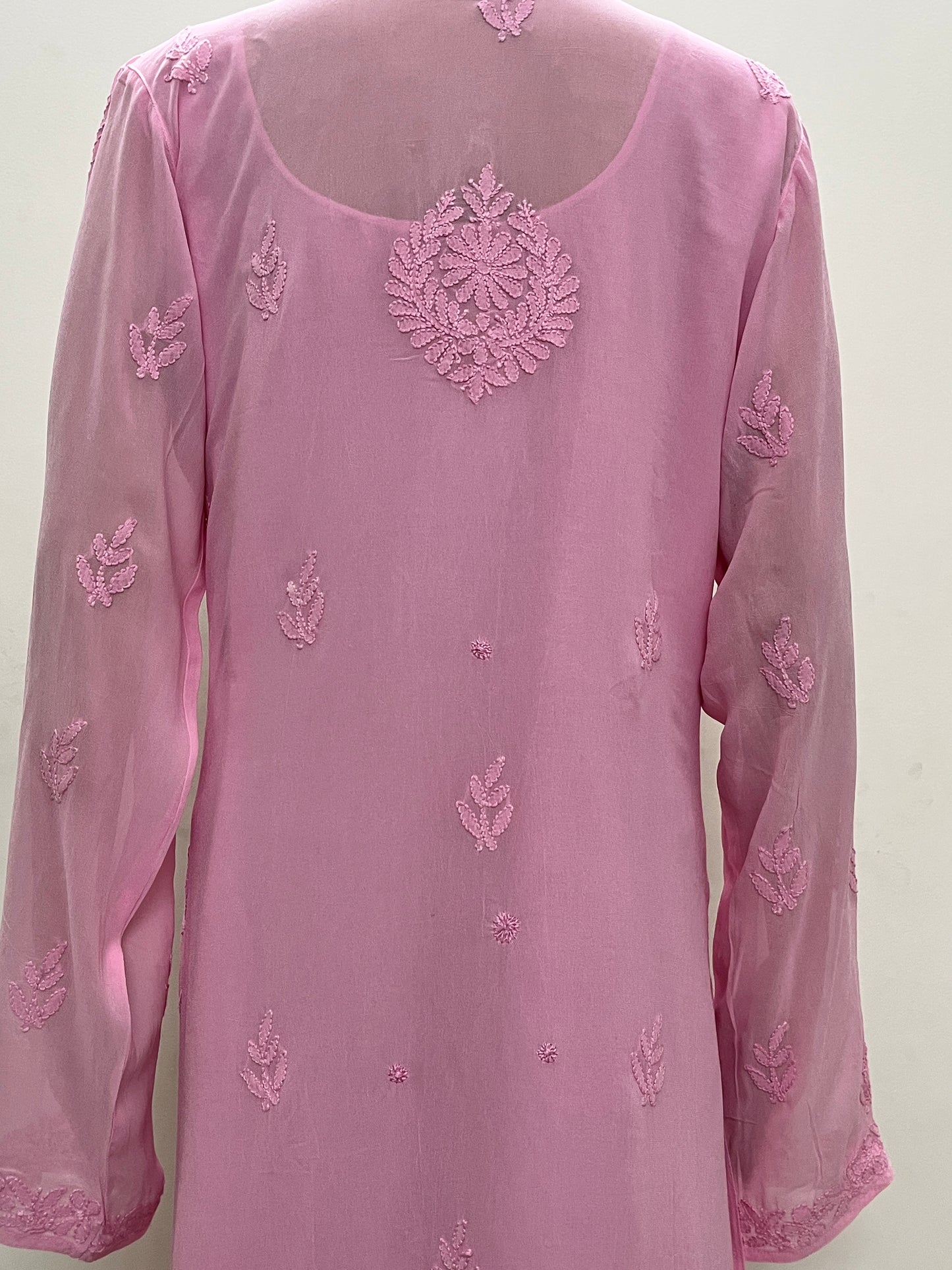 Viscose Chikankari Solid Women's Long Kurta with Inner - Pink