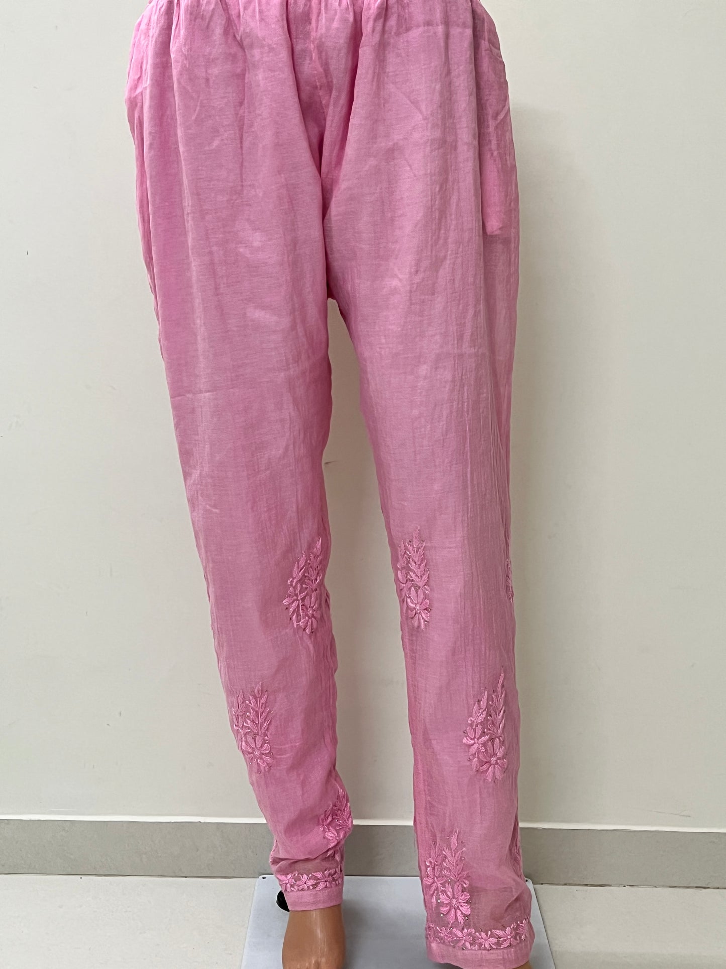 Mal Chanderi 4PC Heavy Chikankari Suit with Mukesh - Pink