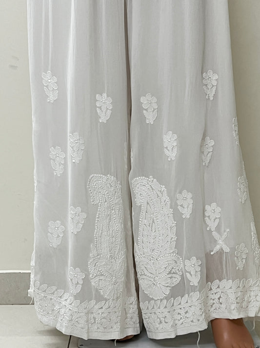 Viscose Chikankari Women's Plazzo - White