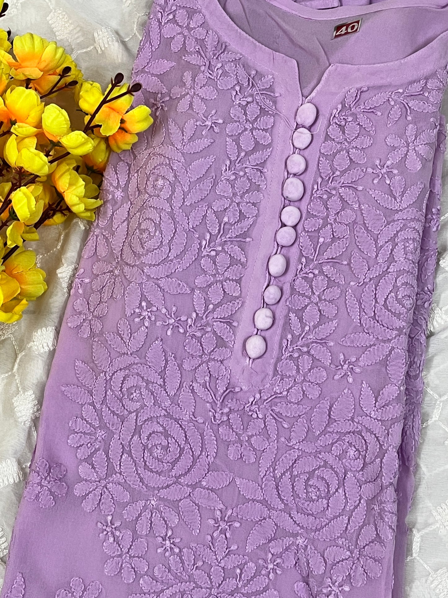 Viscose Chikankari Solid Women's Long Kurta with Inner - Purple