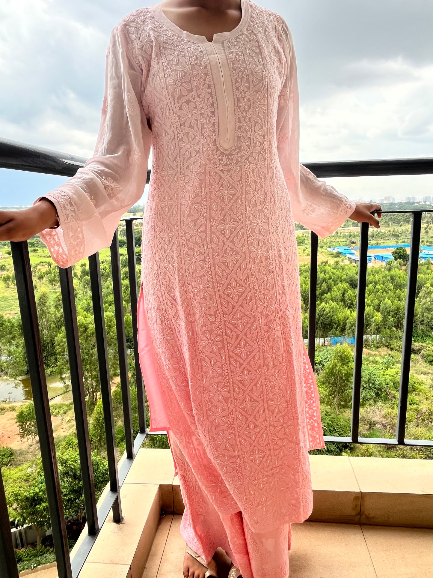 Viscose katdana 4PC Heavy Chikankari Suit Set - Ombre Peach