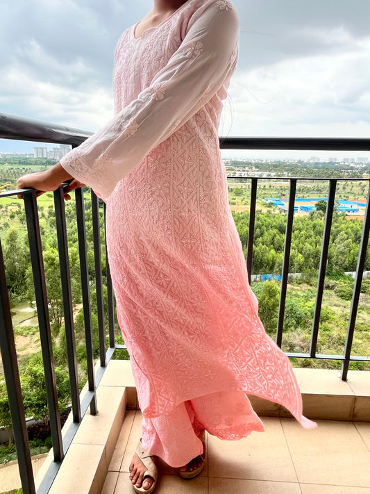 Viscose katdana 4PC Heavy Chikankari Suit Set - Ombre Peach