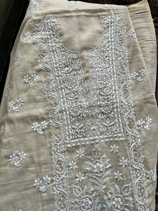 Mul Chanderi Heavy Chikankari Dress Material 2PC