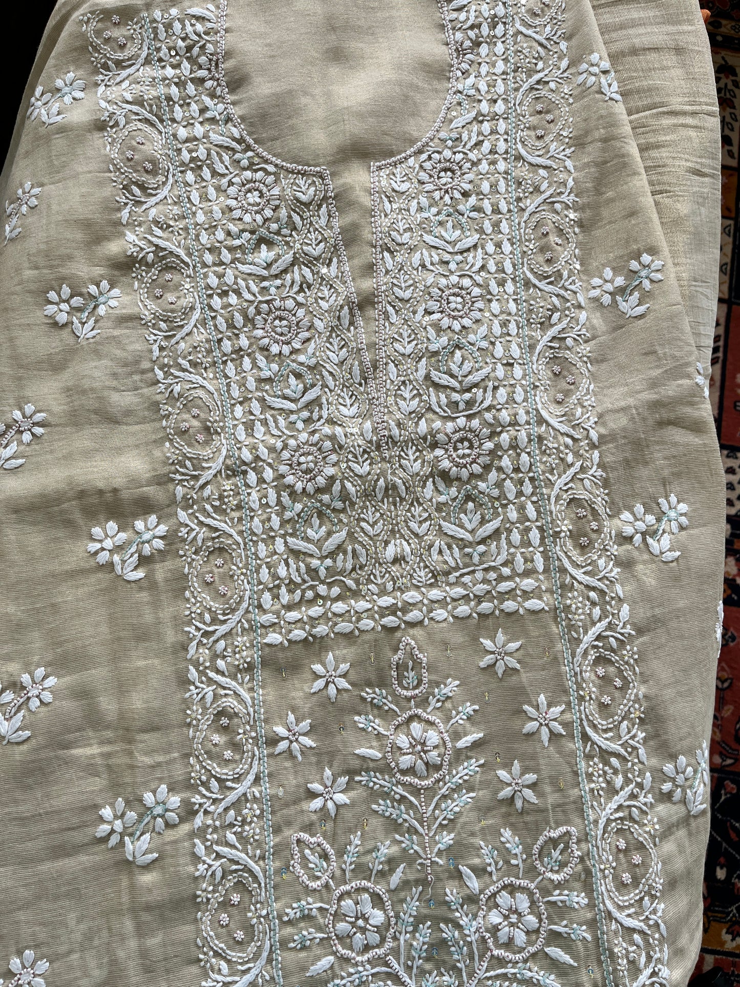 Mal Chanderi Heavy Chikankari Dress Material 2PC