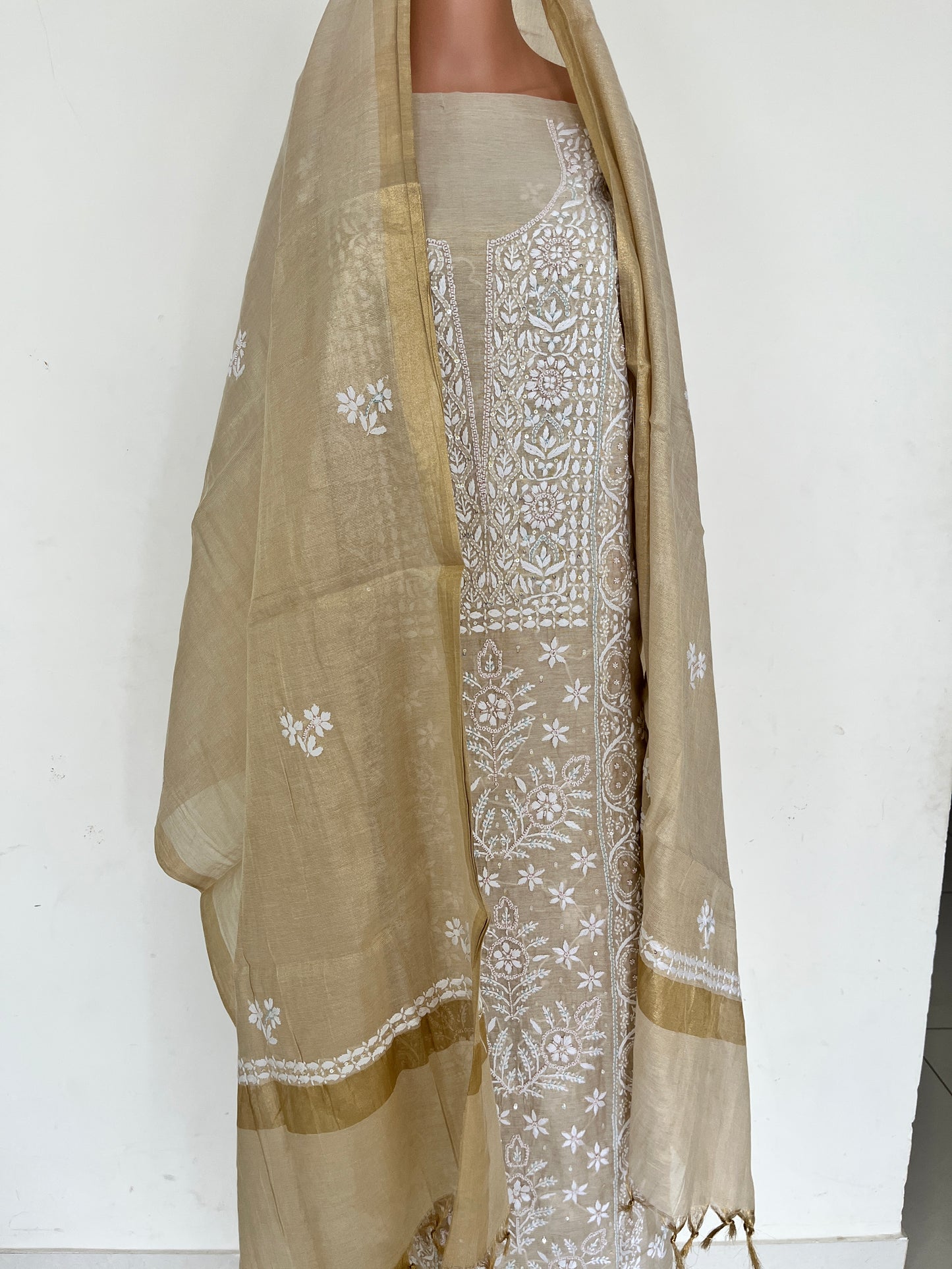 Mal Chanderi Heavy Chikankari Dress Material 2PC