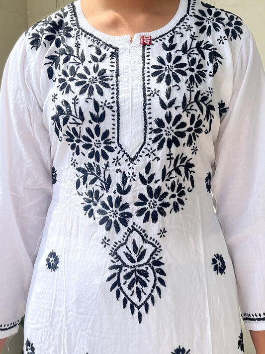 Modal Chikankari Women's Long Kurta - White