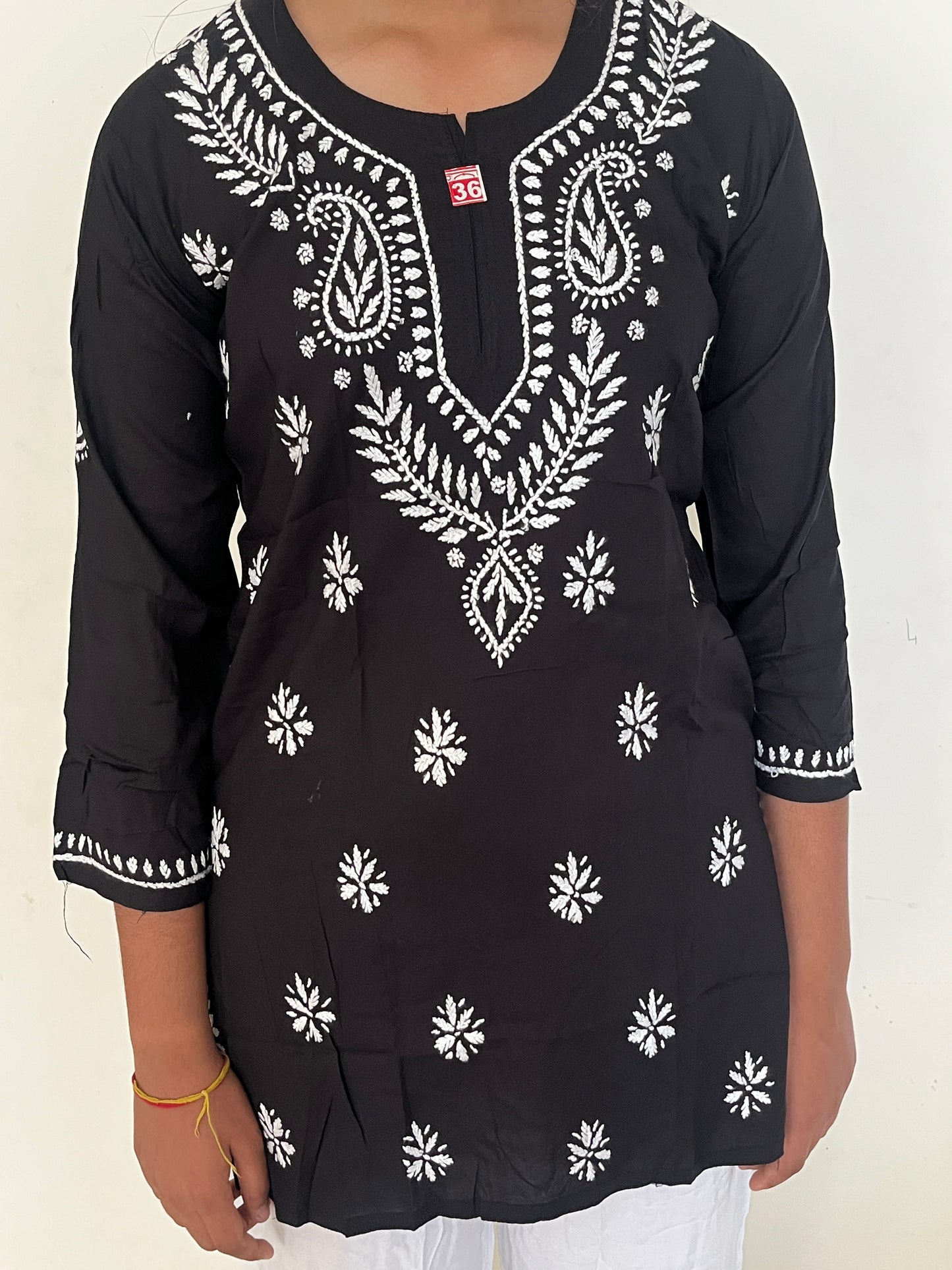 Modal Chikankari Women's Short Kurta - Black