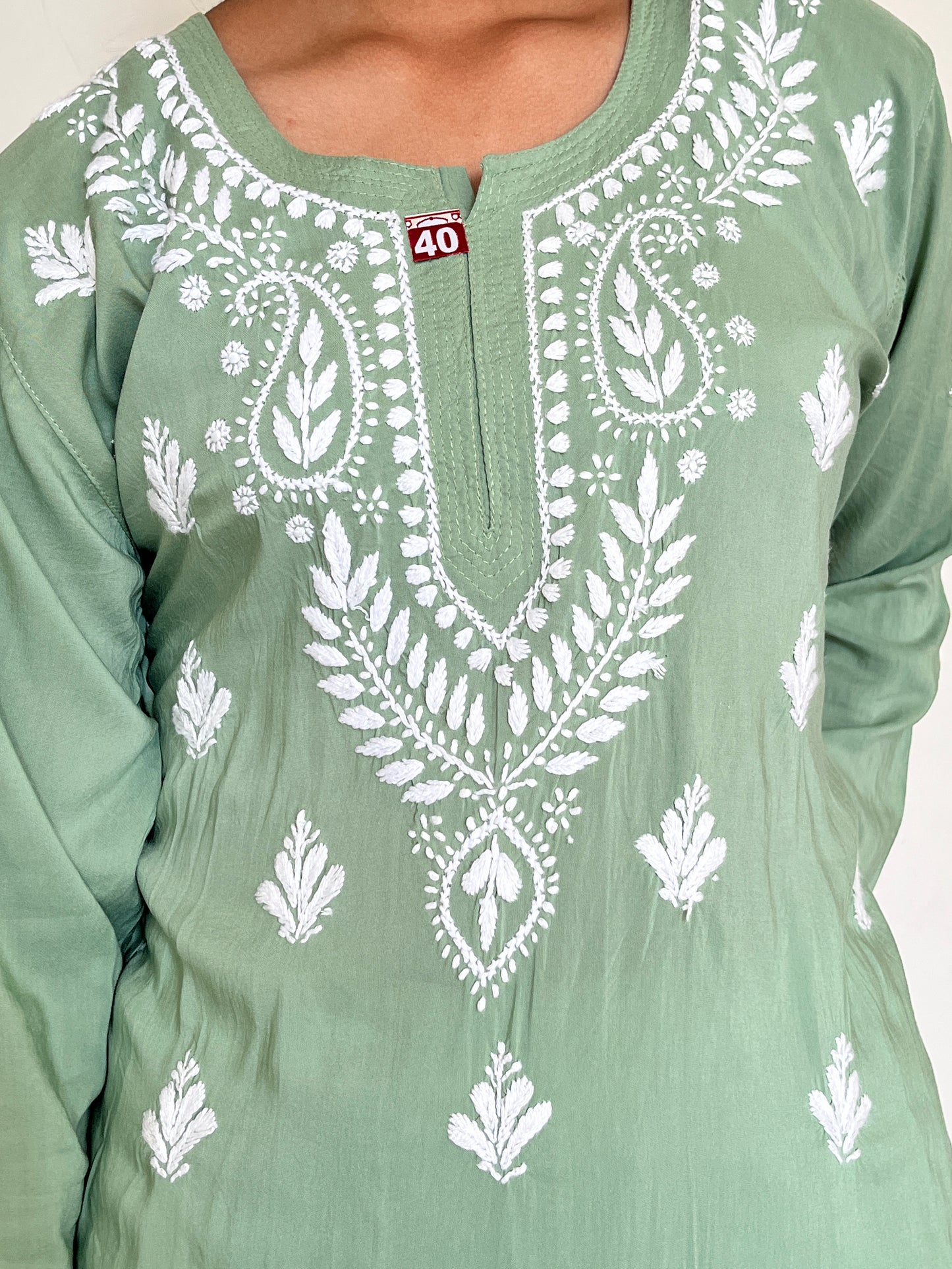 Modal Chikankari Women's Short Kurta - Green
