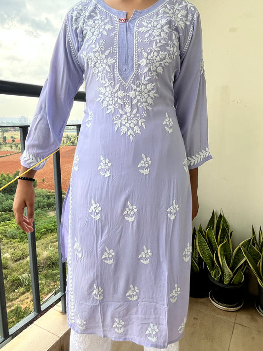 Modal Chikankari Women's Long Kurta - Lavender