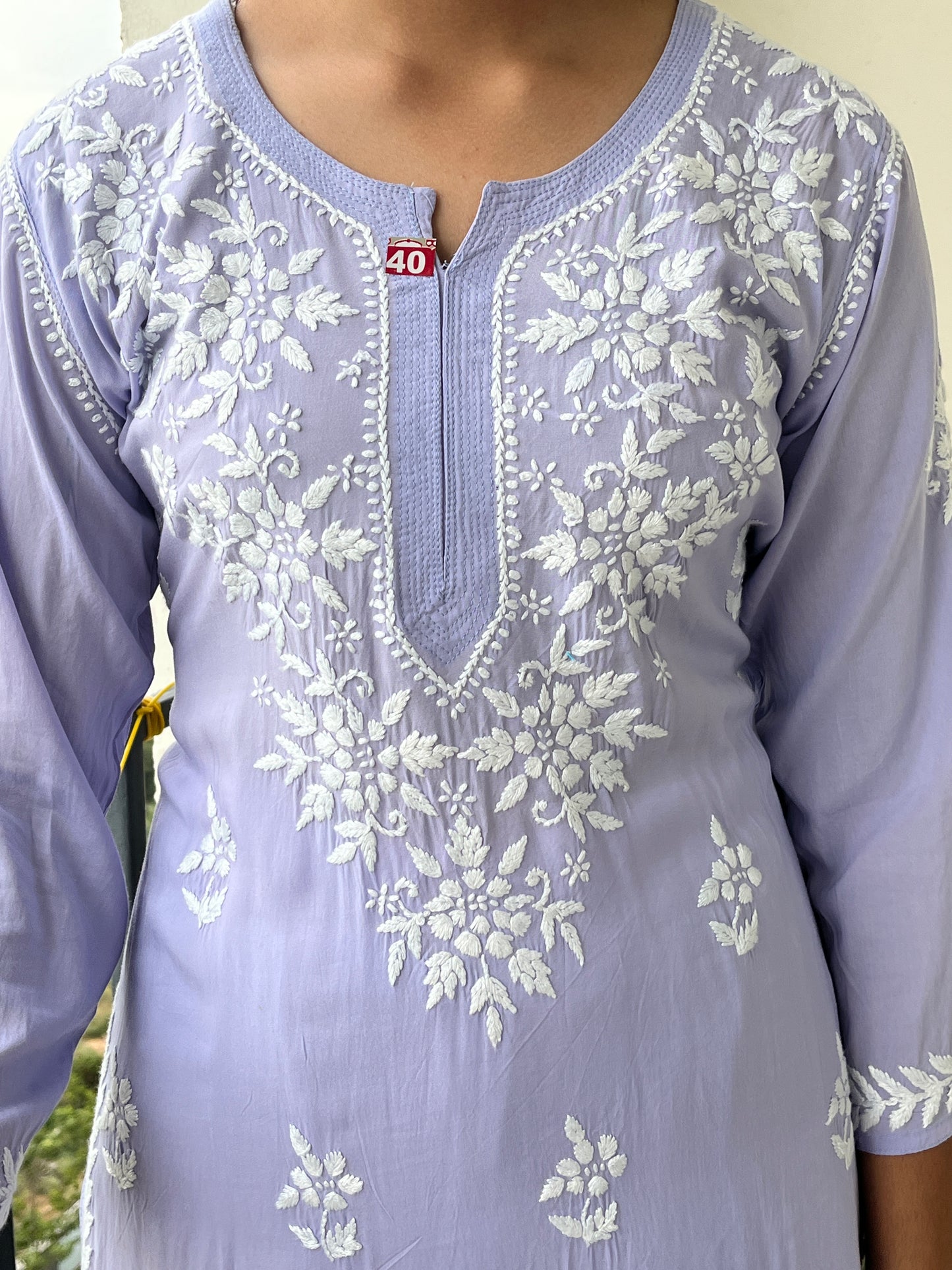 Modal Chikankari Women's Long Kurta - Lavender