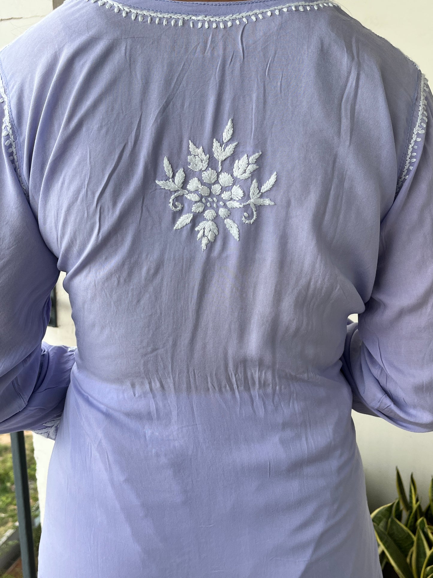 Modal Chikankari Women's Long Kurta - Lavender