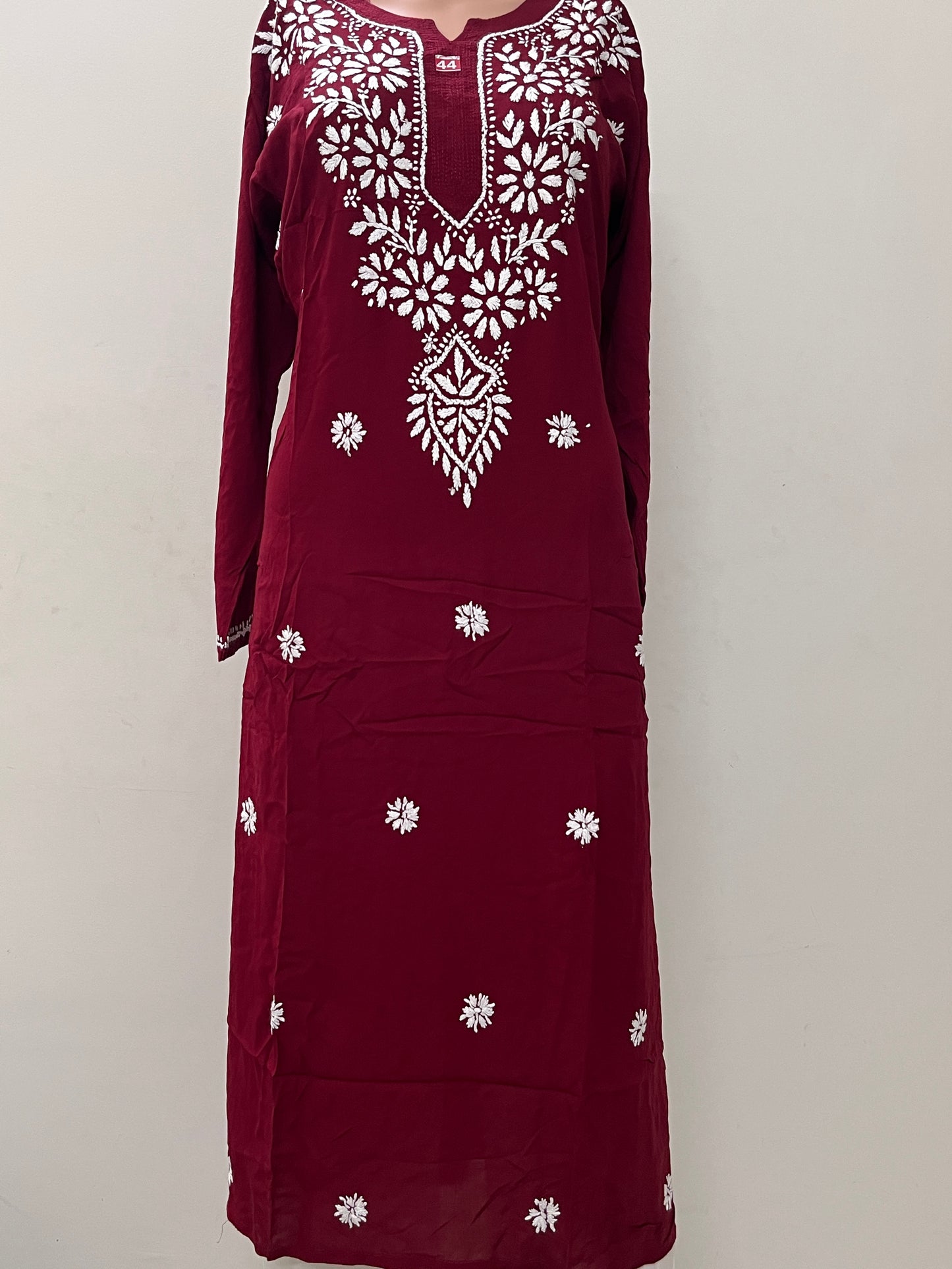 Modal Chikankari Women's Long Kurta - Maroon