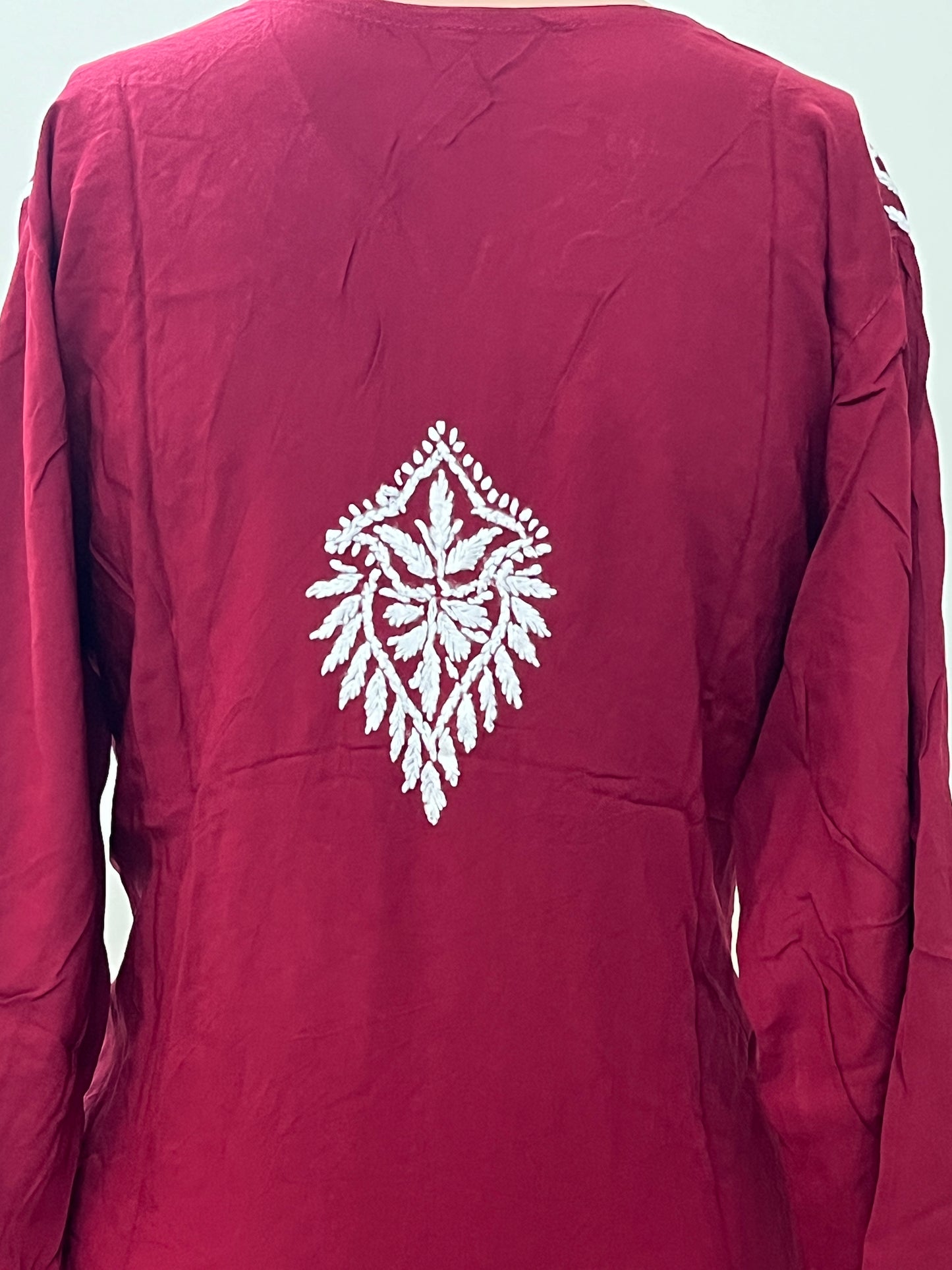 Modal Chikankari Women's Long Kurta - Maroon