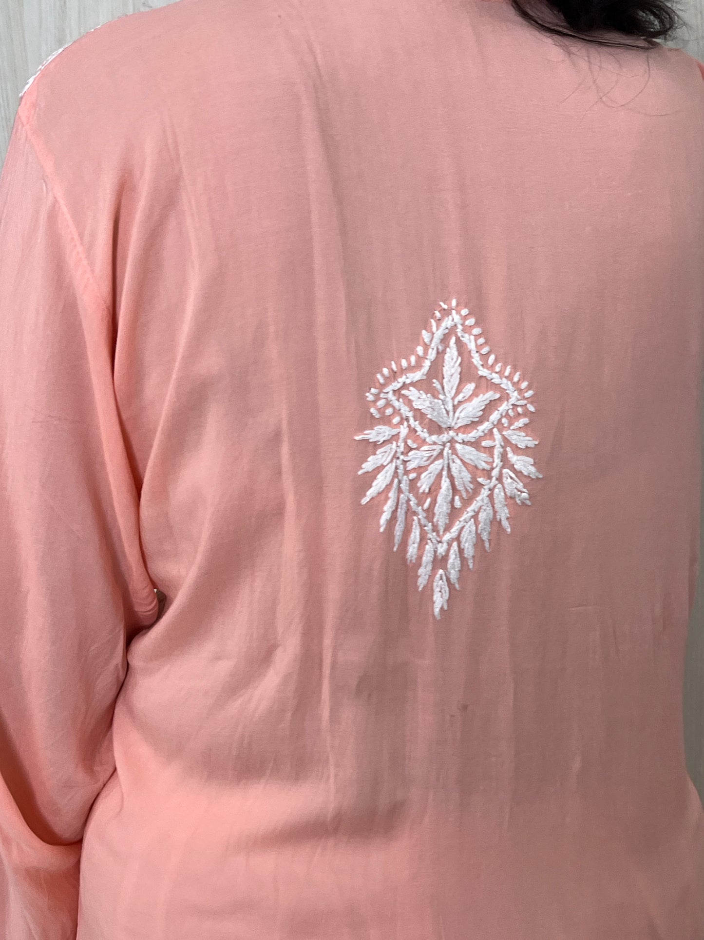 Modal Chikankari Women's Long Kurta - Peach