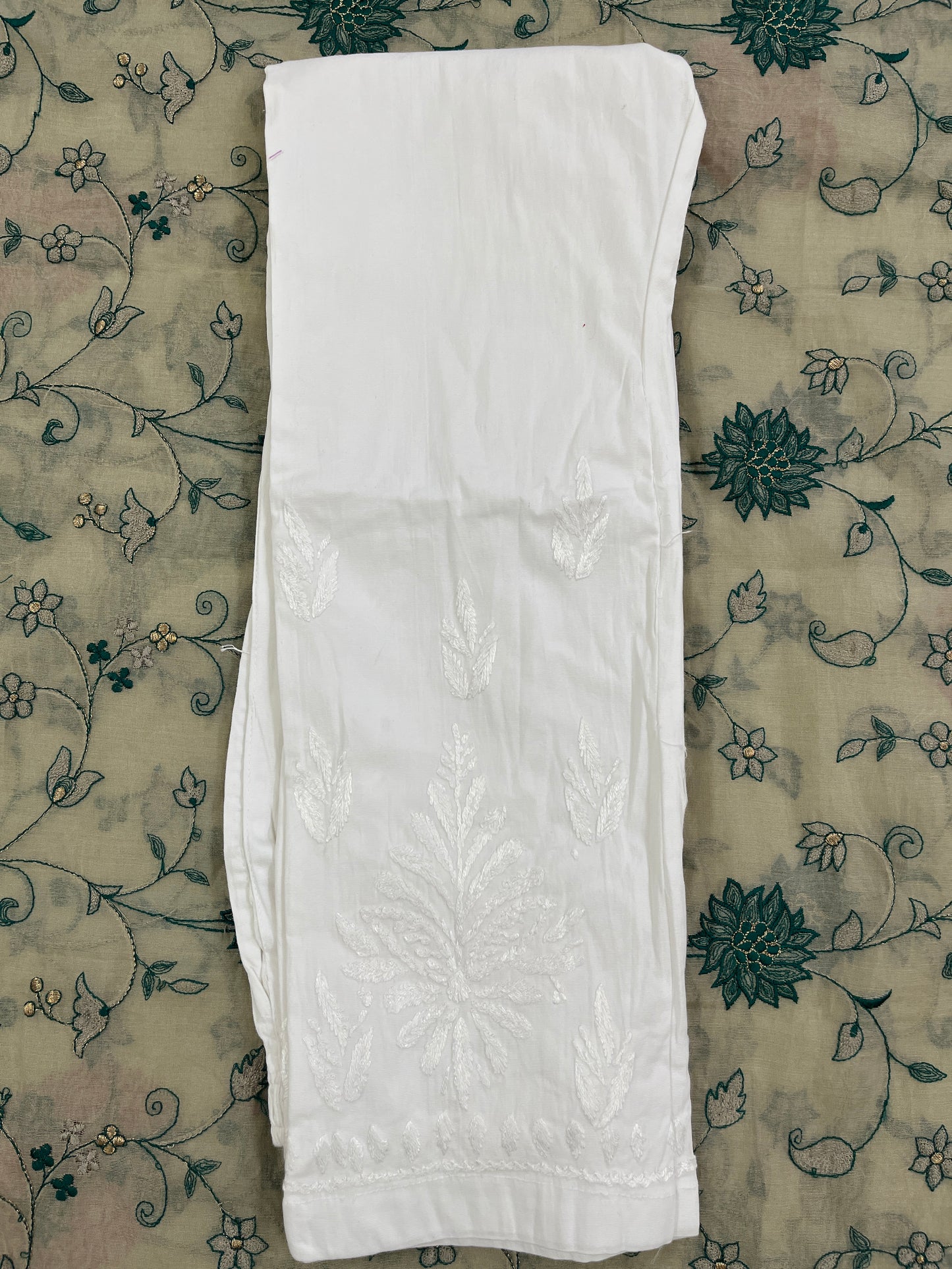 Cotton Chikankari Women's Straight Pant - White