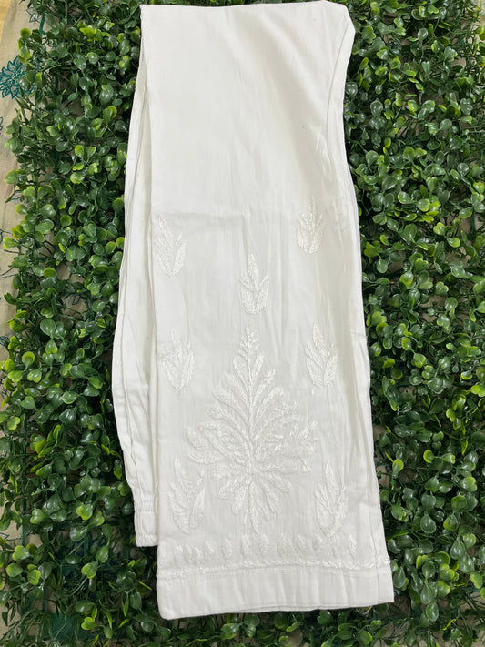 Cotton Chikankari Women's Straight Pant - White