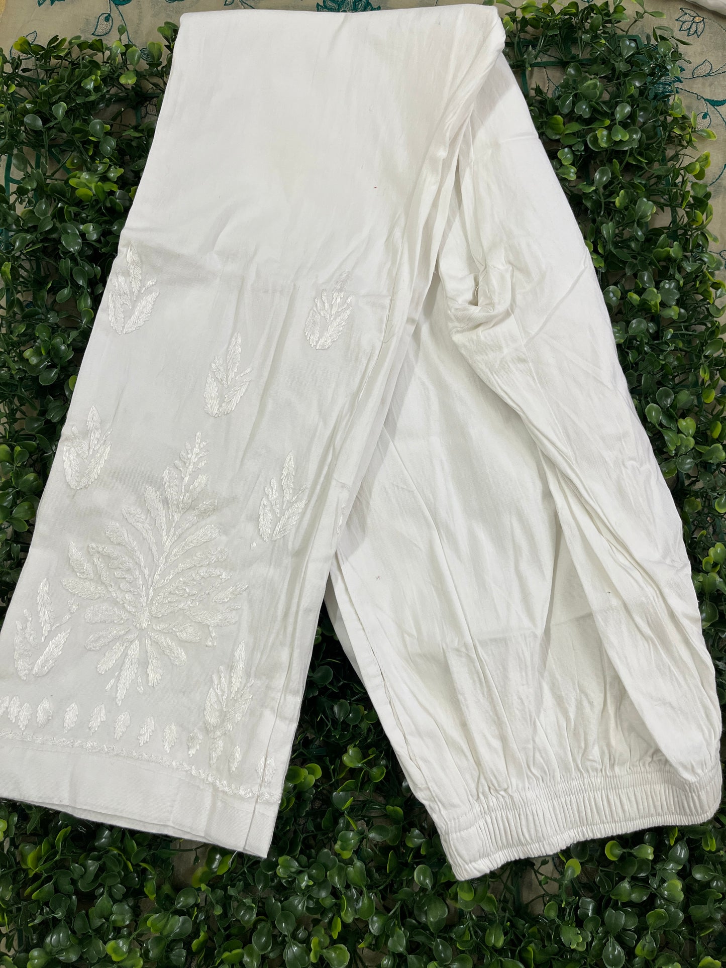 Cotton Chikankari Women's Straight Pant - White