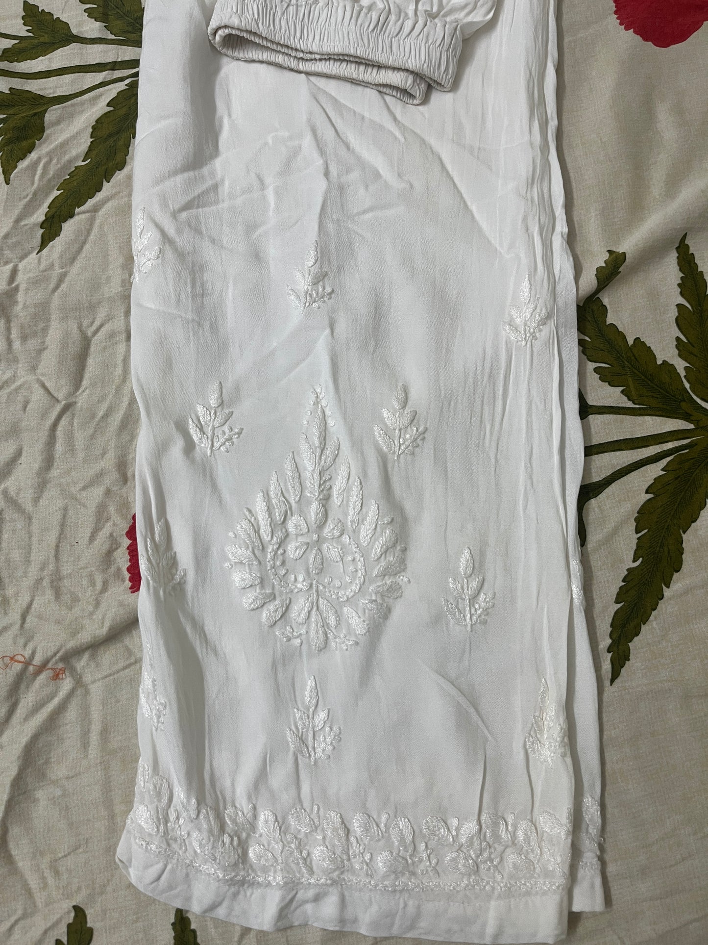 Reyon Chikankari Straight Plazzo - White