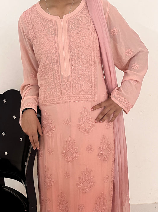 Viscose Bakhiya 4PC Heavy Chikankari Suit Set - Ombre Brown