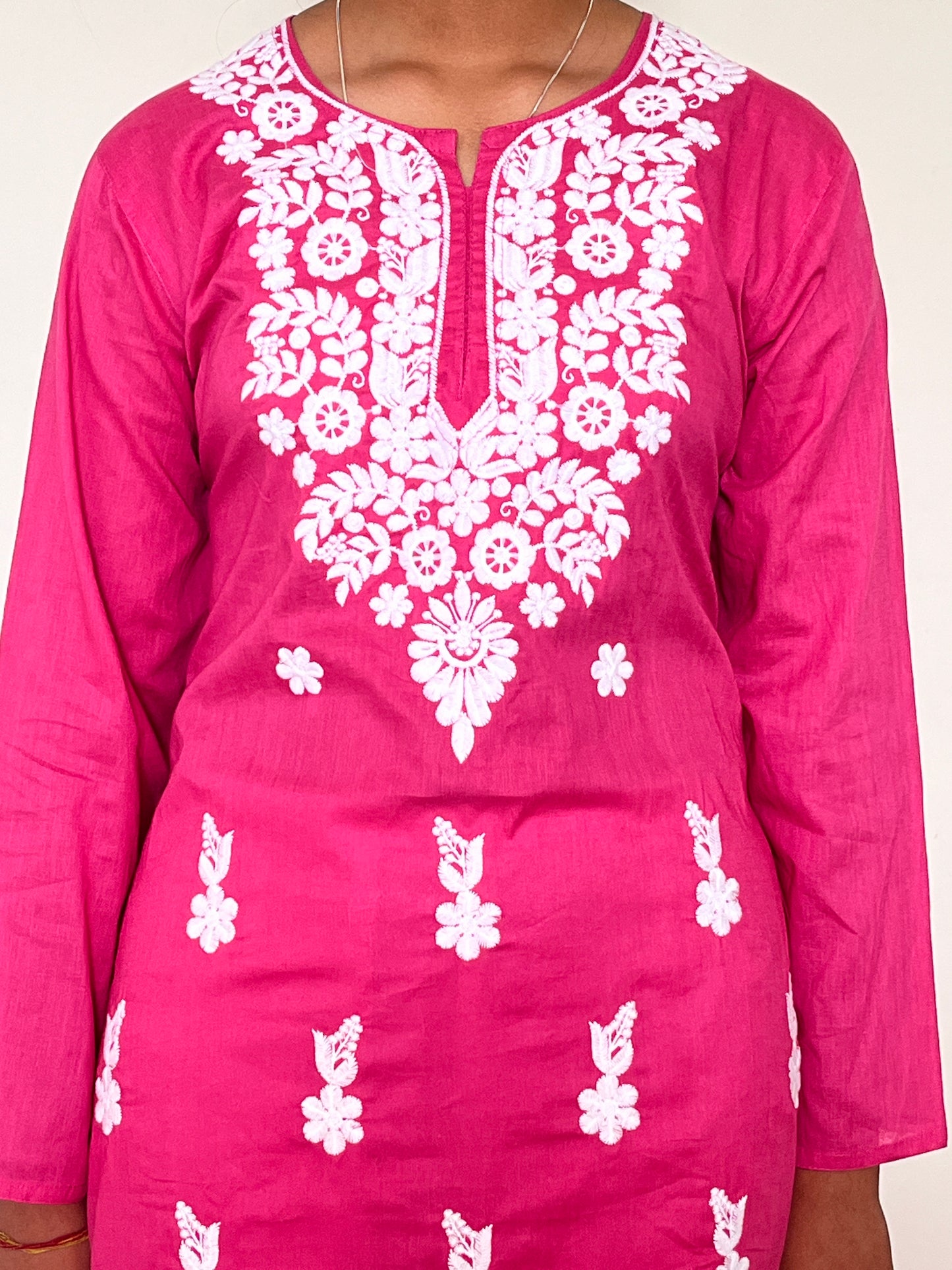 Cotton Chikankari Women's Long kurta - Pink