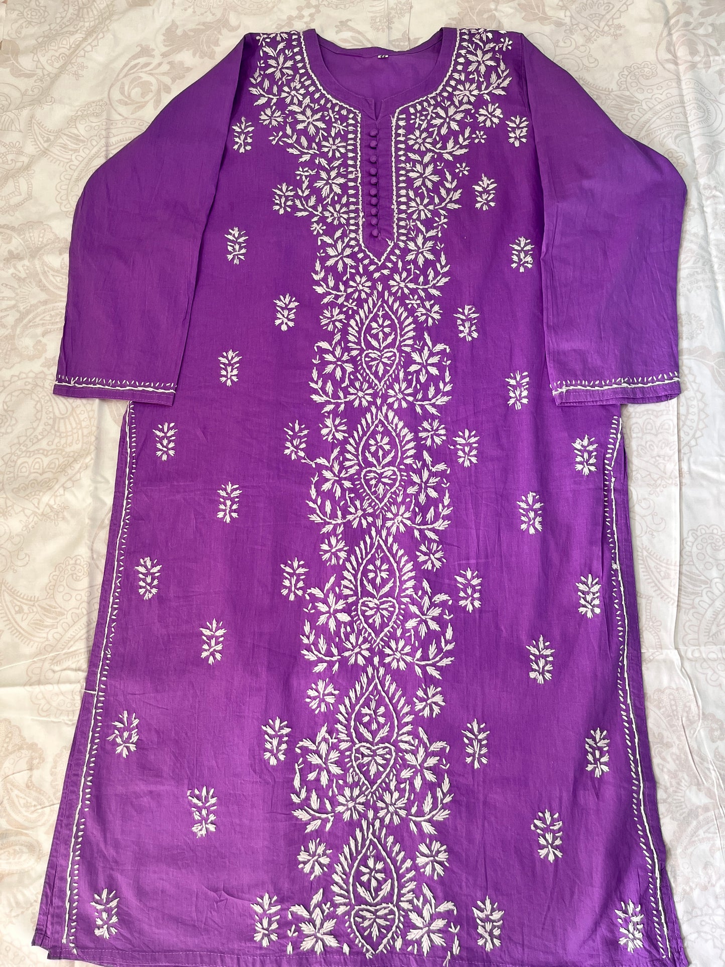 Cotton Chikankari Women's Long Kurta - Lavender