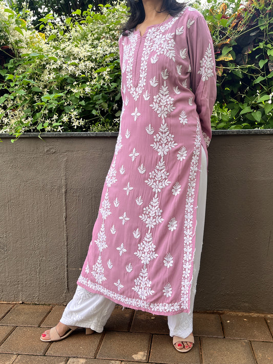 Modal Side Panel Chikankari Women's long Kurta - Mauve