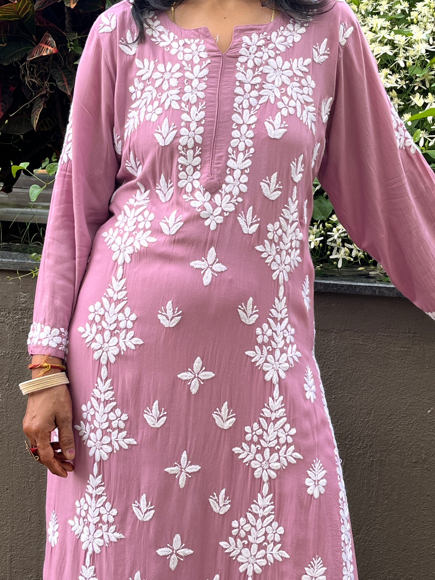 Modal Side Panel Chikankari Women's long Kurta - Mauve