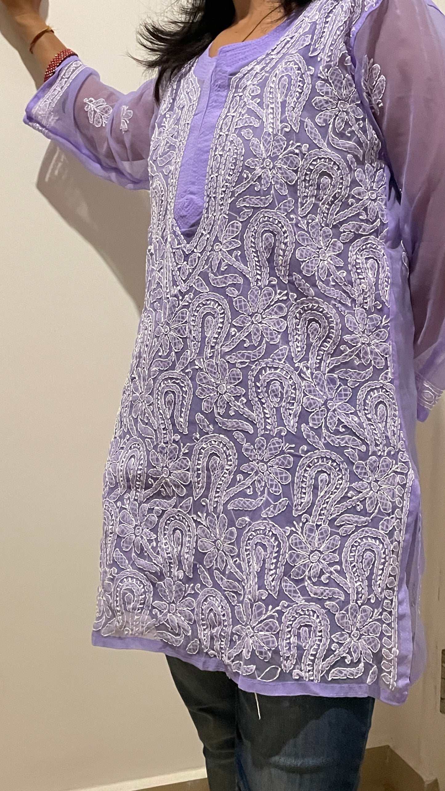 Georgette Chikankari Women's Short Kurta with Inner - Lavender