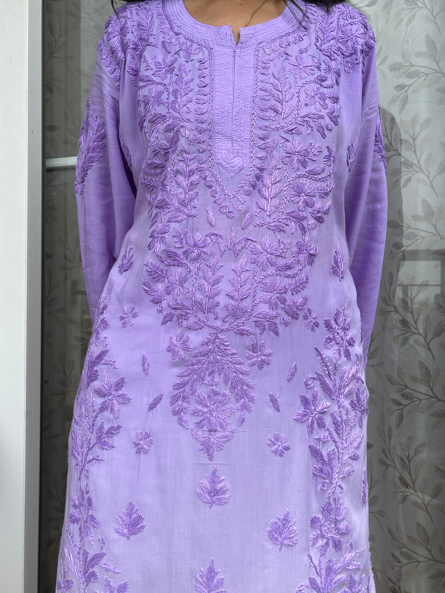 Modal 3D Chikankari Long Kurta - Ombre Lavender
