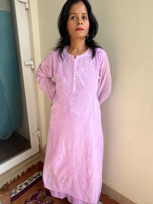 Viscose Chikankari Solid Women's Long Kurta set with Inner - lavender