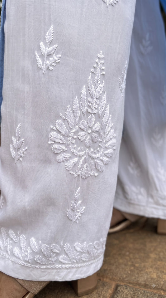 Rayon Chikankari Straight Plazzo - White