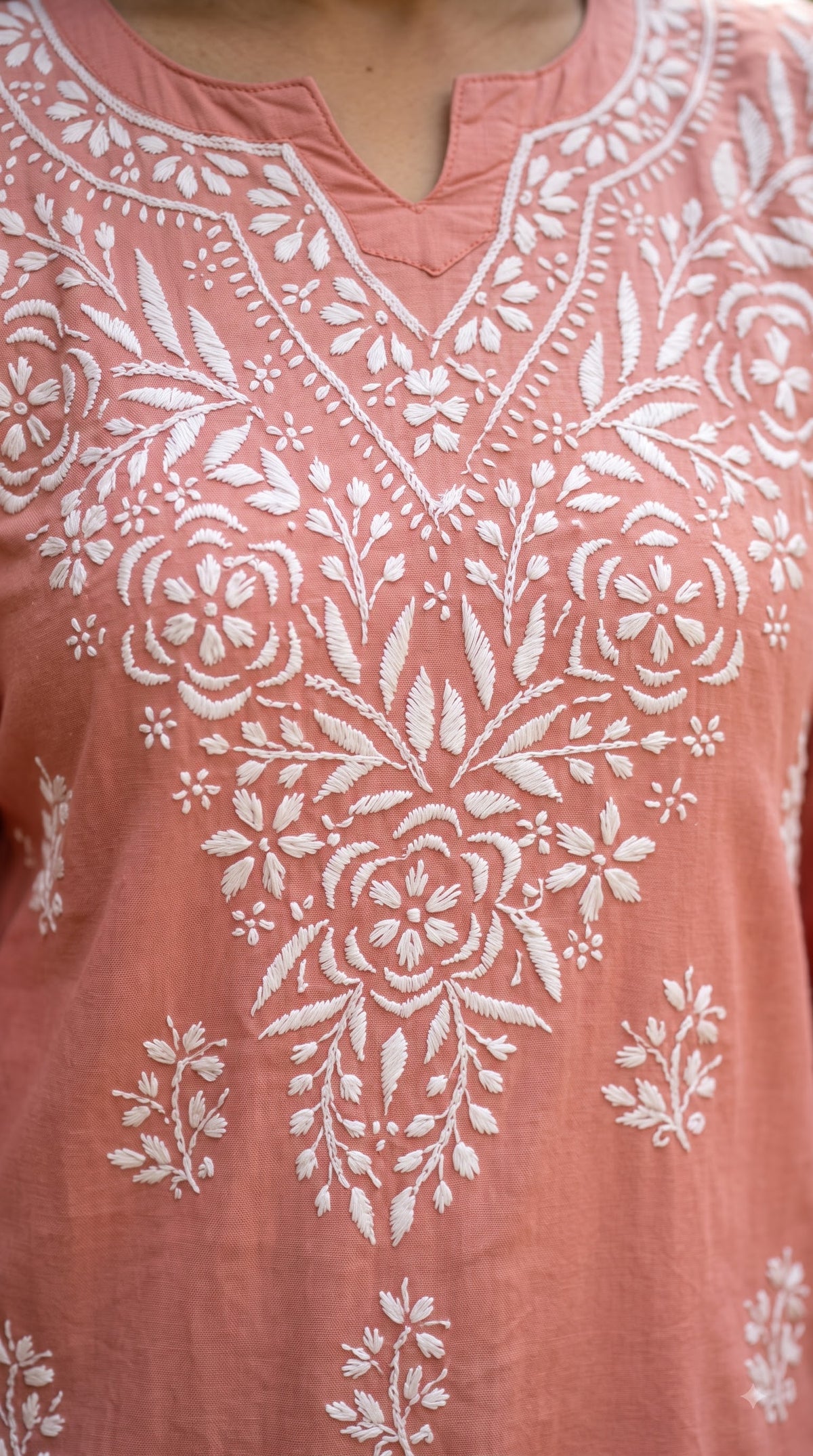Rayon Chikankari Women's Short Kurta - Peach