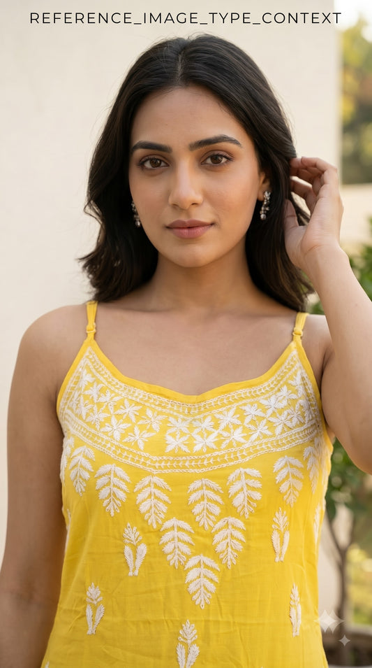 Rayon Sleeveless Chikankari Long Kurta - Yellow