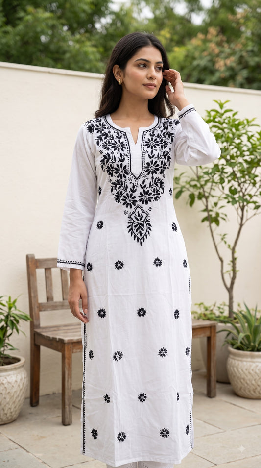 Modal Chikankari Women's Long Kurta - White
