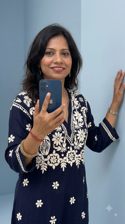 Modal 3D Chikankari Co-ord Set - Navi Blue