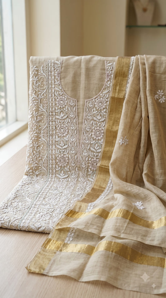 Mul Chanderi Heavy Chikankari Dress Material 2PC